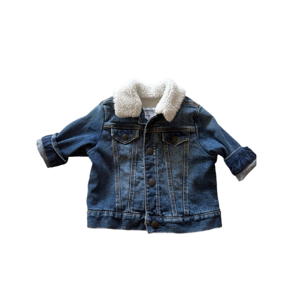 BBy Old Navy Denim Sherpa Lined Jacket Blue/White Size 6-12 M